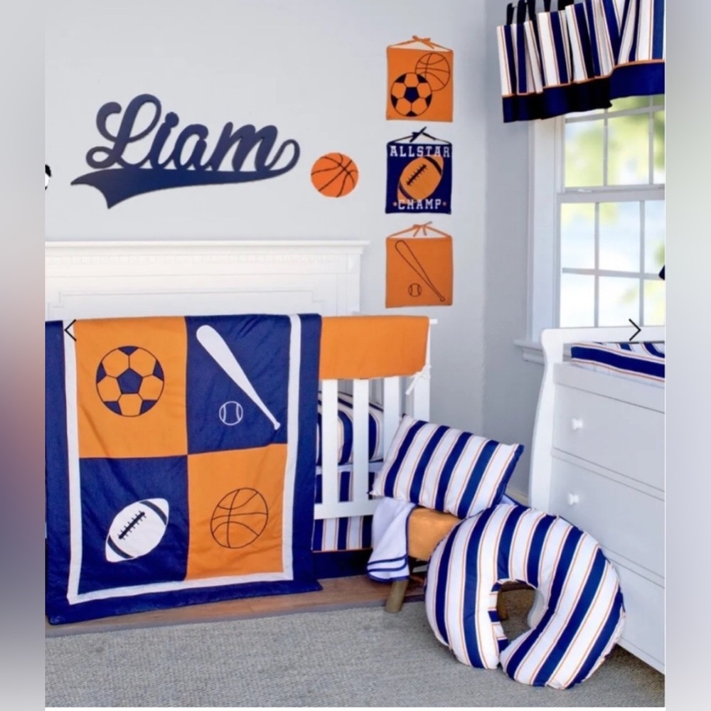 10 piece orange and blue baby bedding set Pam Grace NIP